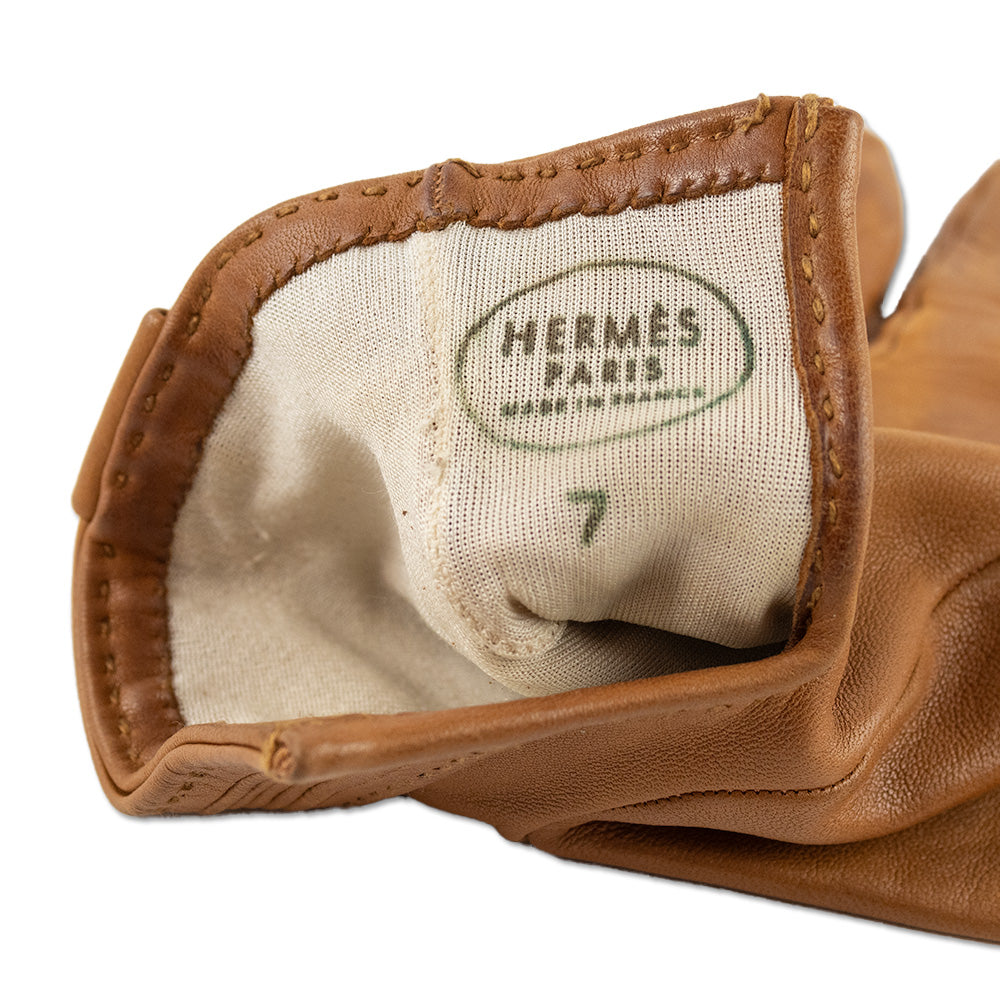 Hermes Brown Soya Leather Kelly Lock Gloves