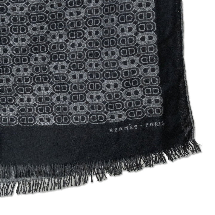 Hermès Grey/Black Chaine d
Ancre Cashmere Silk Blend Reversible Shawl