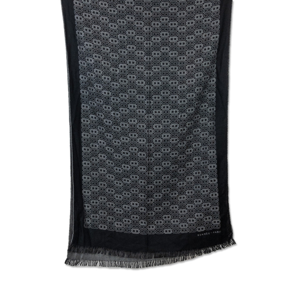 Hermès Grey/Black Chaine d
Ancre Cashmere Silk Blend Reversible Shawl