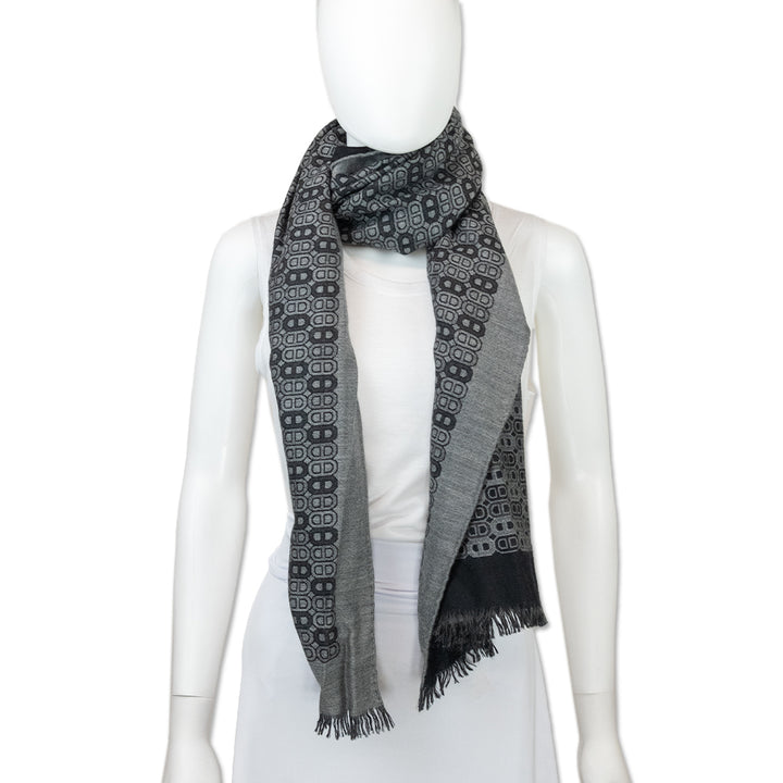 Hermès Grey/Black Chaine d
Ancre Cashmere Silk Blend Reversible Shawl