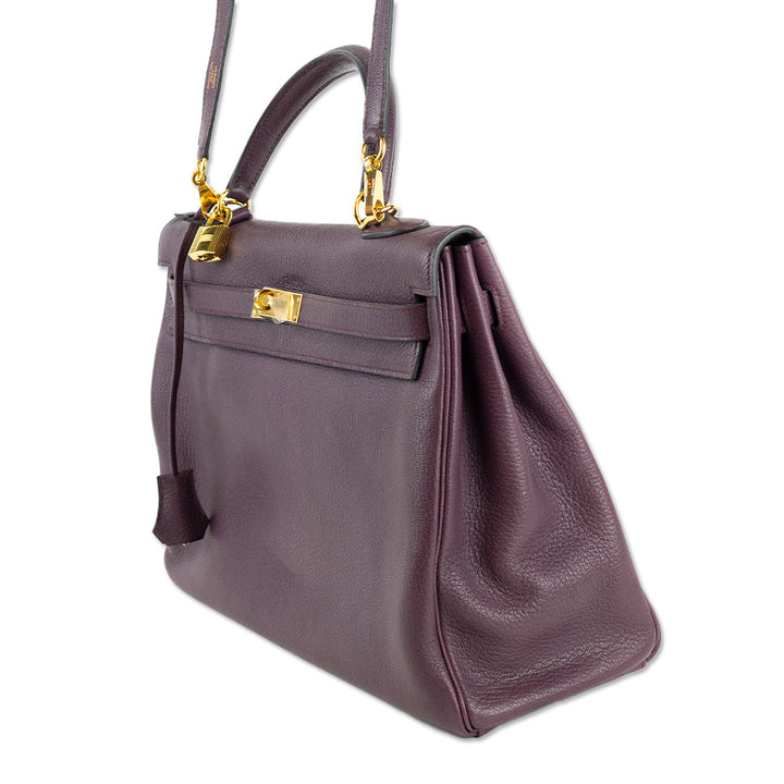 Hermès Kelly Retourne 35 Purple Clemence Gold Hardware