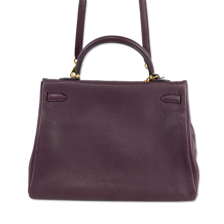 Hermès Kelly Retourne 35 Purple Clemence Gold Hardware