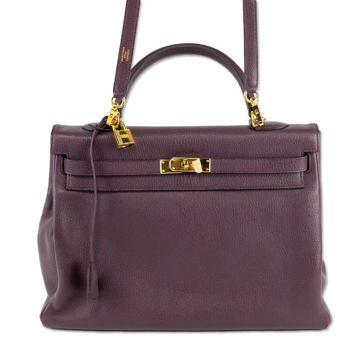 Hermès Kelly Retourne 35 Purple Clemence Gold Hardware