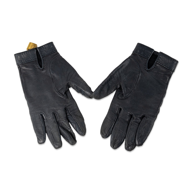 Hermes Black Leather Kelly Lock Gloves