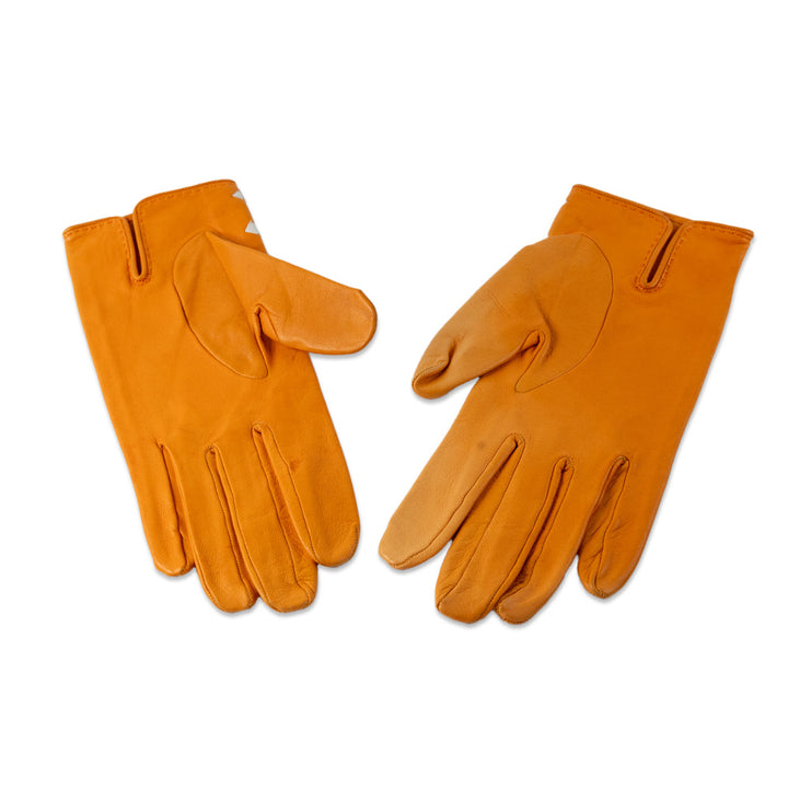 Hermes Orange and White Leather Gloves with Gold Accents