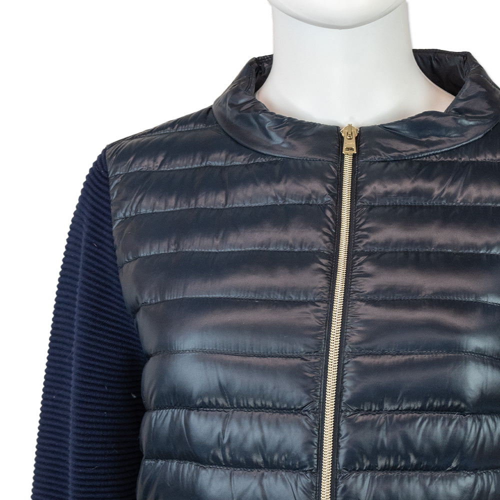 Herno Navy Ribbed Sleeve Nylon Puffer Jacket