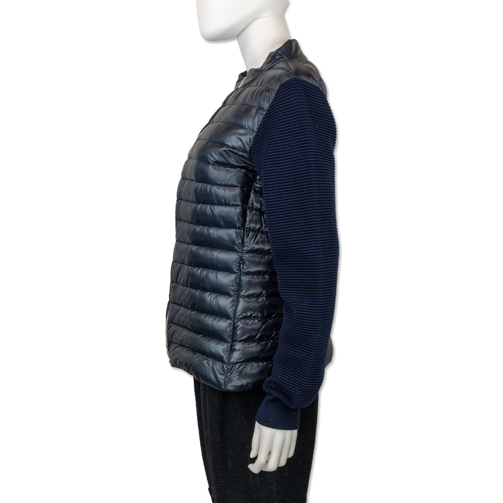 Herno Navy Ribbed Sleeve Nylon Puffer Jacket