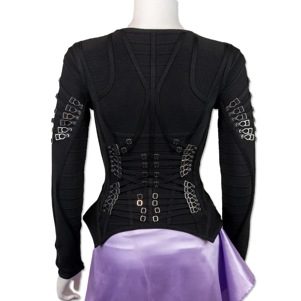 Herve Leger Cheyenne Black Corseted Long Sleeve Top