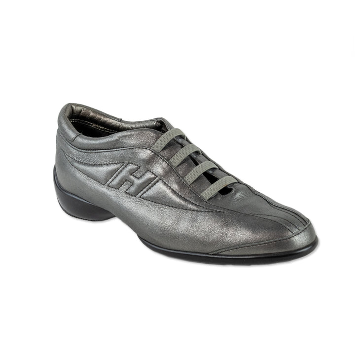 Hogan Silver Leather Low Top Sneakers with Elastic Laces