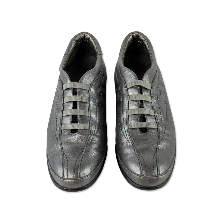 Hogan Silver Leather Low Top Sneakers with Elastic Laces