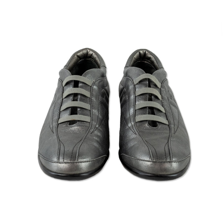 Hogan Silver Leather Low Top Sneakers with Elastic Laces