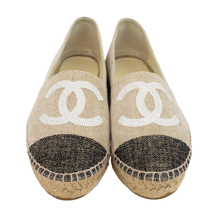 Chanel Beige 
Black Sequin Espadrille Flats