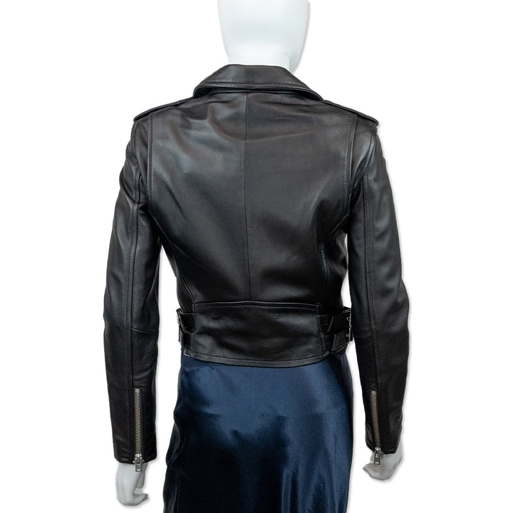 Iro Black Leather Cropped Moto Jacket