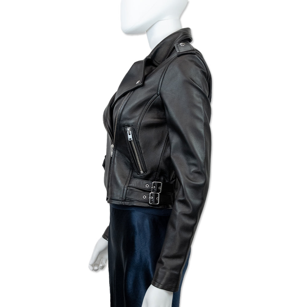 Iro Black Leather Cropped Moto Jacket