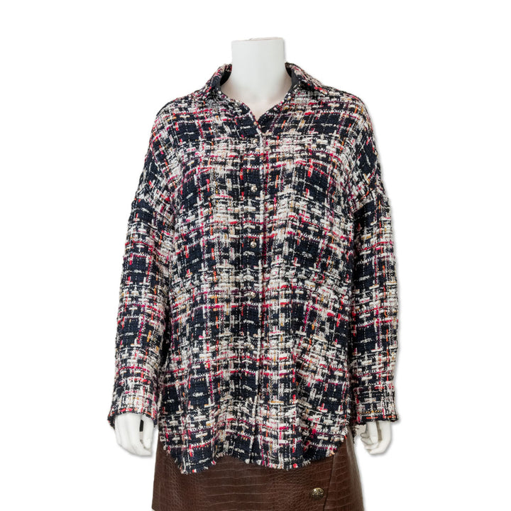 Iro Long Sleeve Collar Neck Multicolor Tweed Button Down