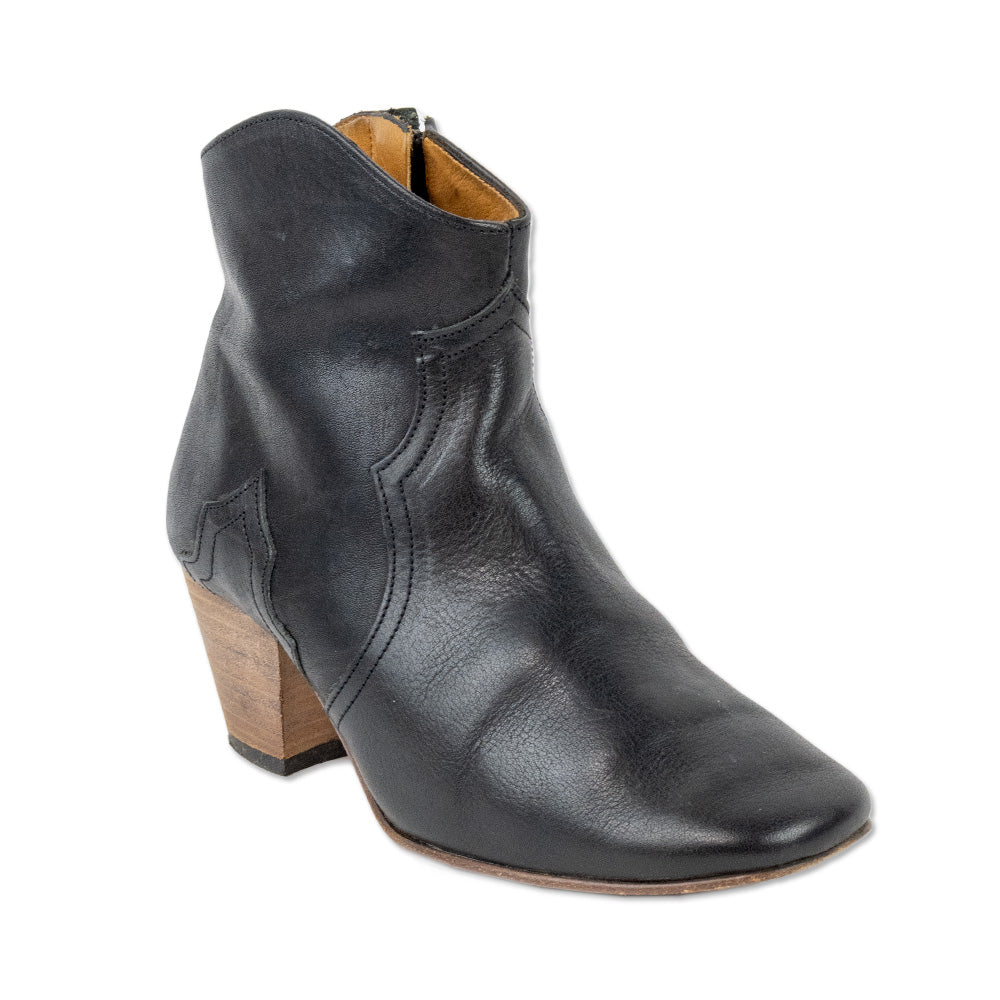 Isabel Marant Black Leather Western Ankle Boots