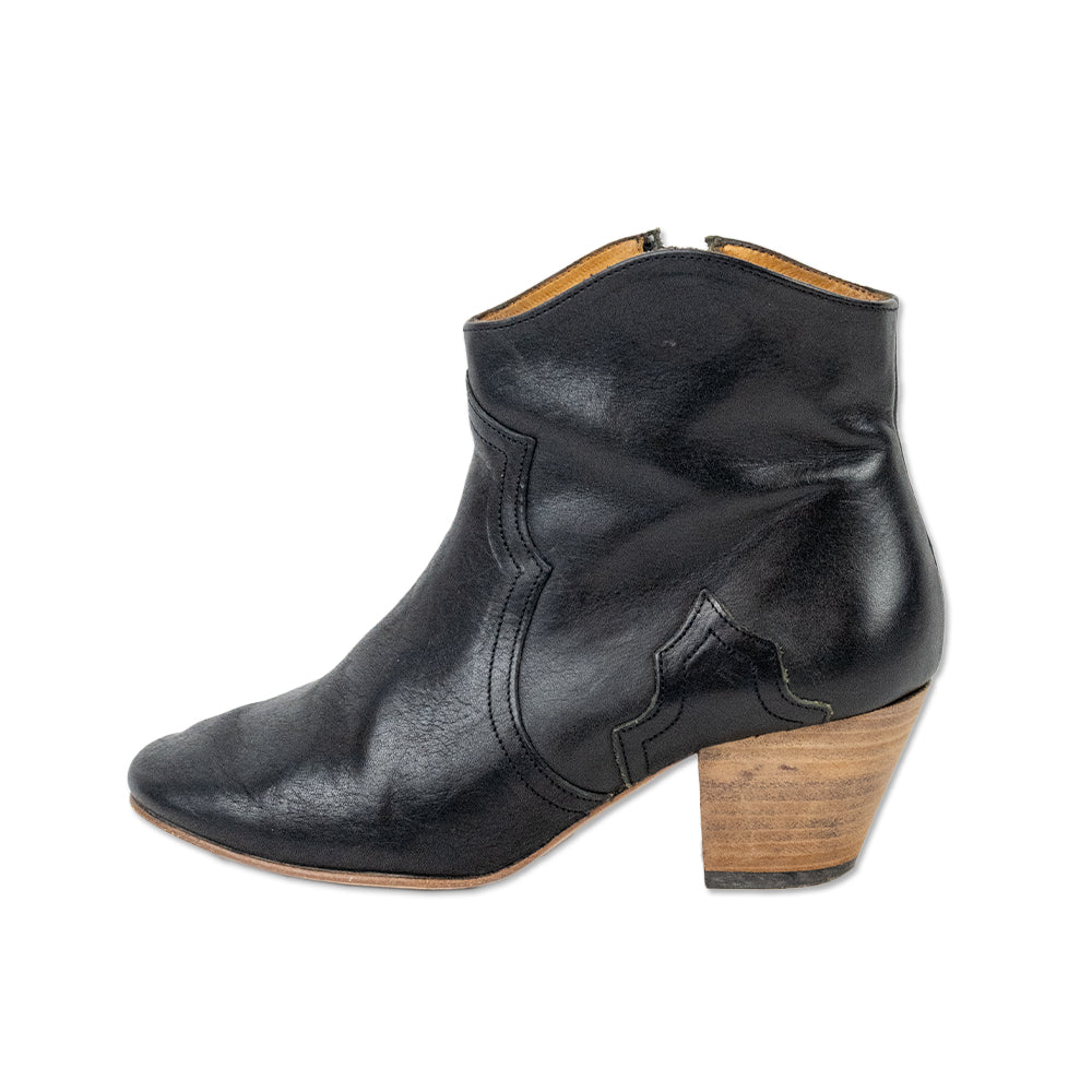 Isabel Marant Black Leather Western Ankle Boots