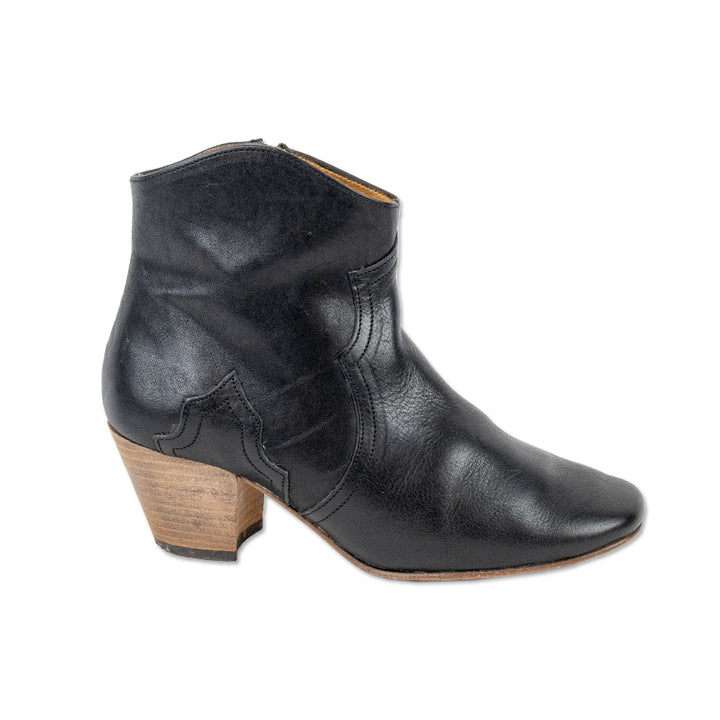 Isabel Marant Black Leather Western Ankle Boots