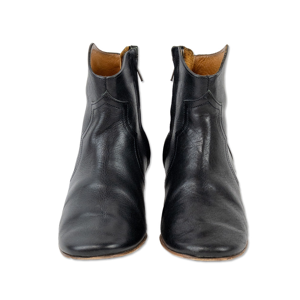 Isabel Marant Black Leather Western Ankle Boots