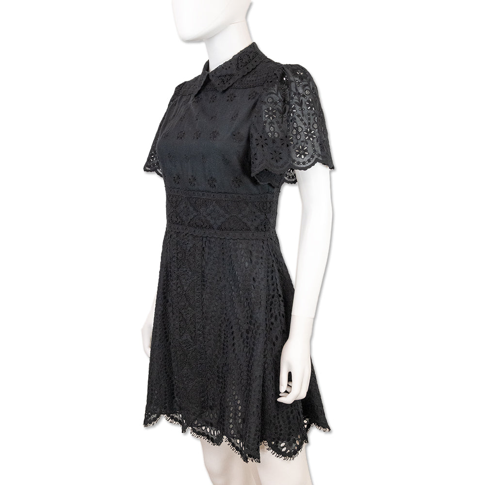 Valentino Black Floral Eyelet Embroidered Midi Dress