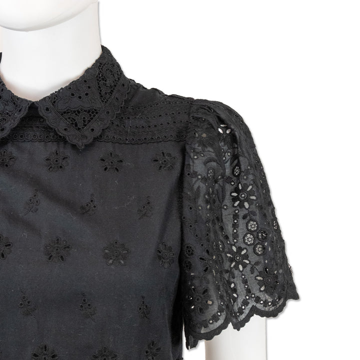 Valentino Black Floral Eyelet Embroidered Midi Dress