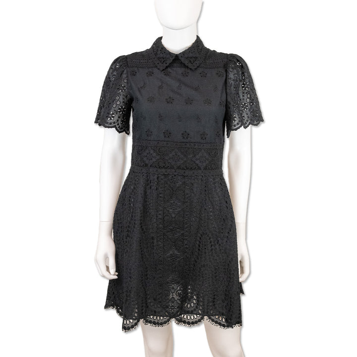 Valentino Black Floral Eyelet Embroidered Midi Dress