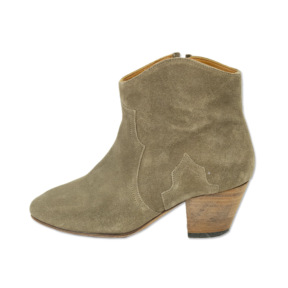 Isabel Marant Green Suede Western Ankle Boots