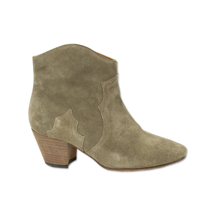 Isabel Marant Green Suede Western Ankle Boots