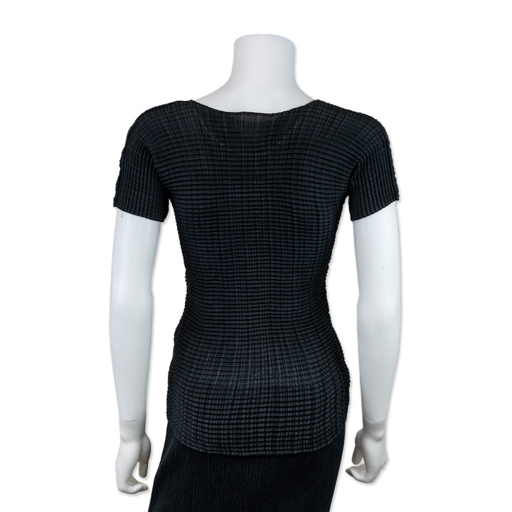 Issey Miyake Black Crimped Pleat Top with Rainbow Check Pattern