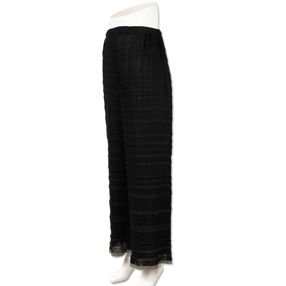 Issey Miyake Black Crinkle Pleated Mid Rise Pants