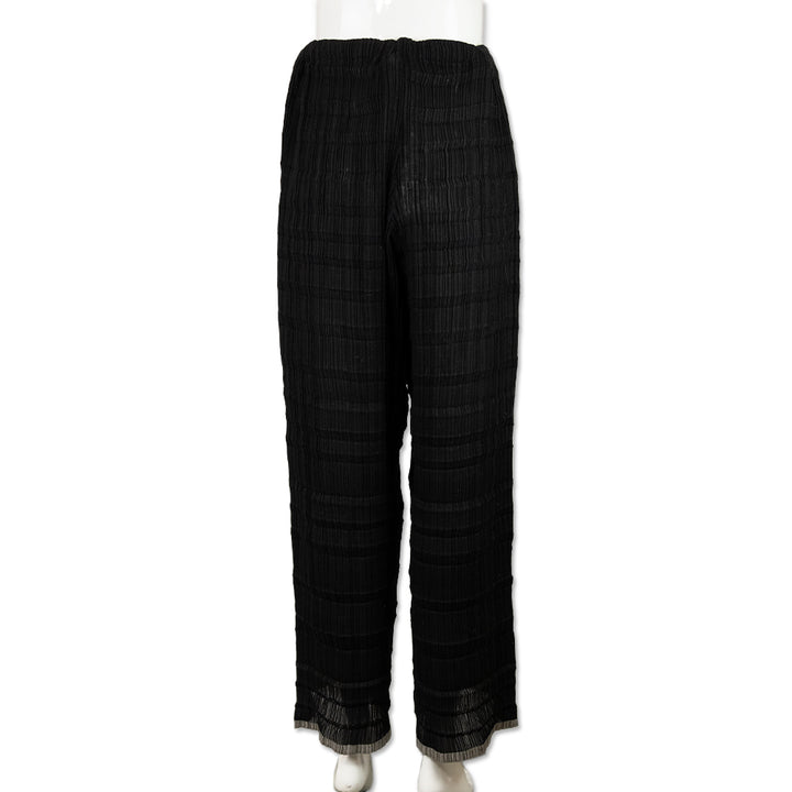 Issey Miyake Black Crinkle Pleated Mid Rise Pants