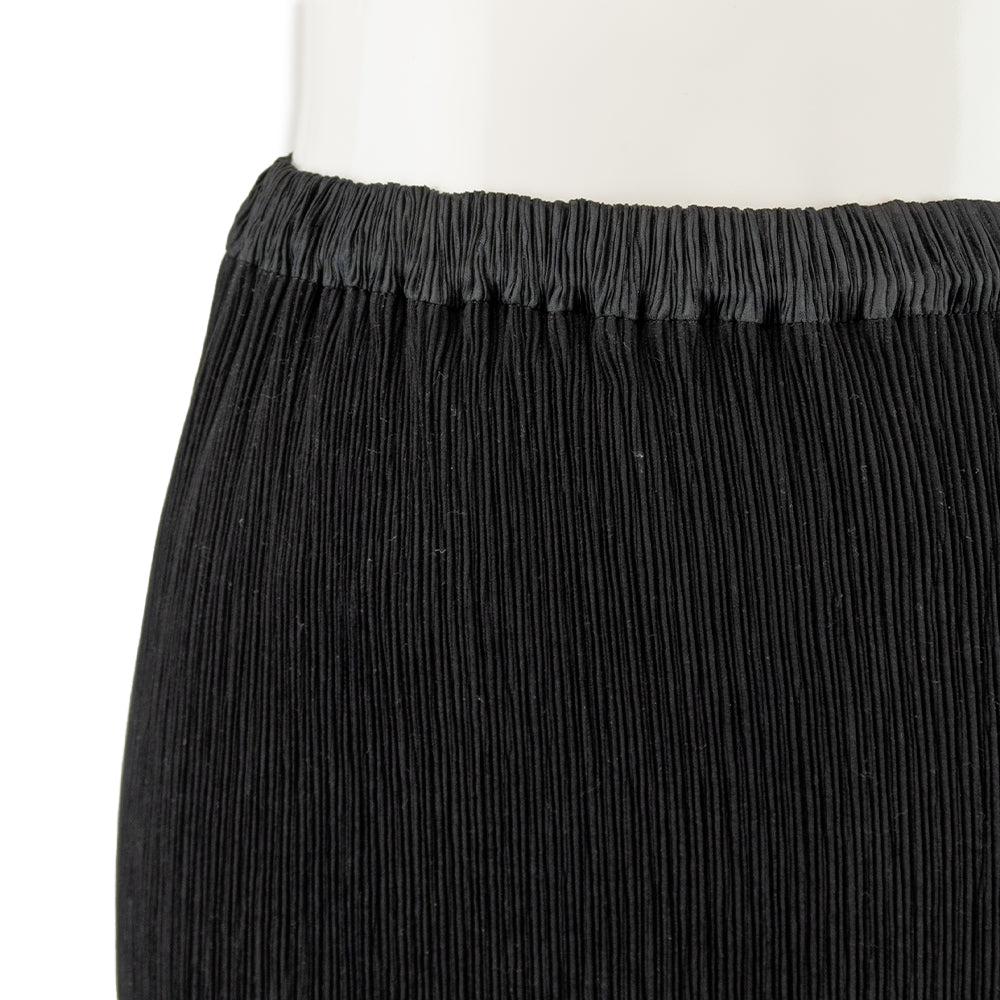 Issey Miyake Black Pleated Midi Skirt with Elastic Waistband