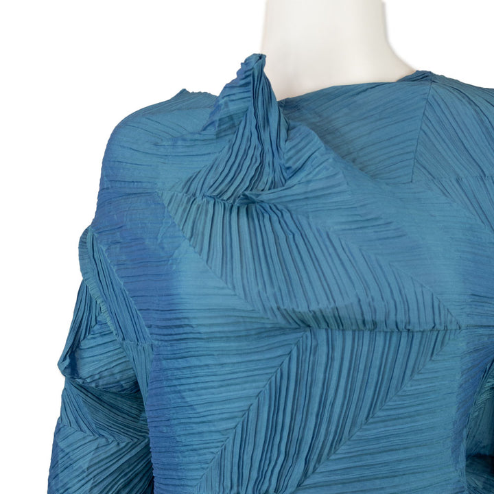 Issey Miyake Blue Angular Pleated Top and Skirt Set