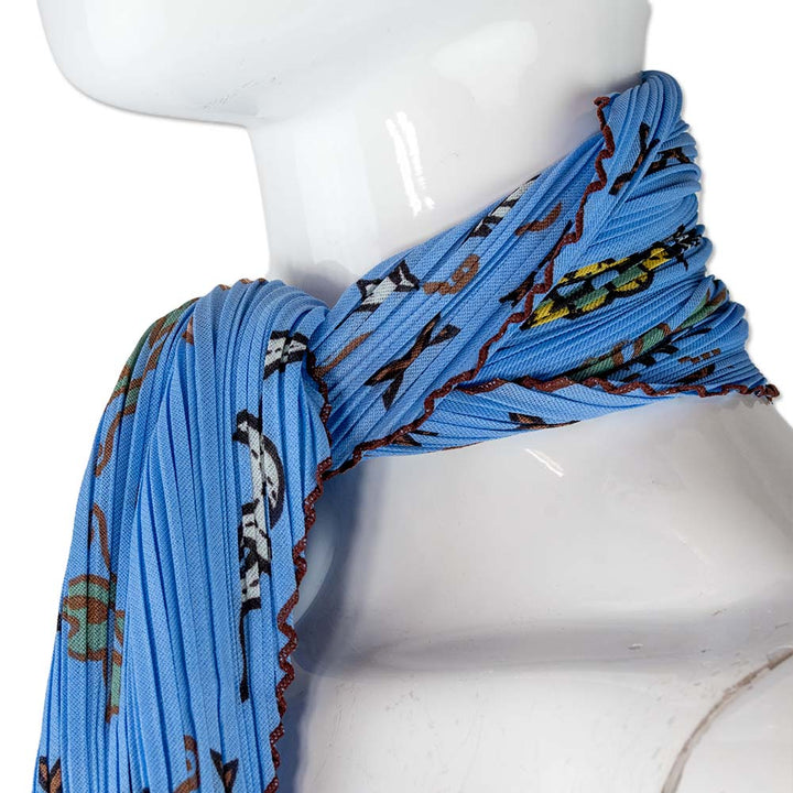 Issey Miyake Blue Printed Pleated Neck Scarf