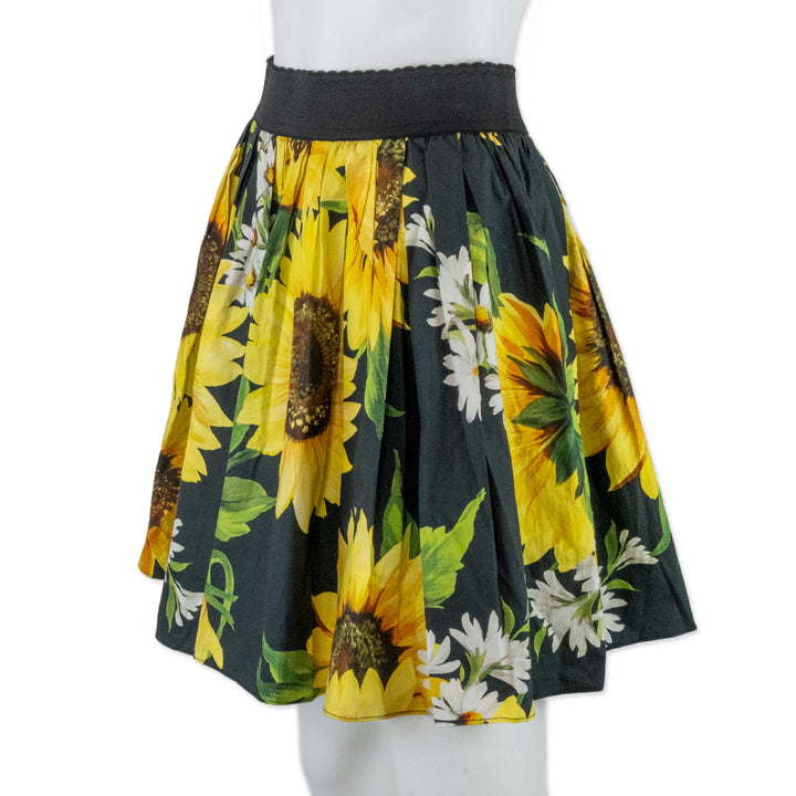 Dolce 
Gabbana Sunflower Printed Pleated Skirt with Elastic Waist Band