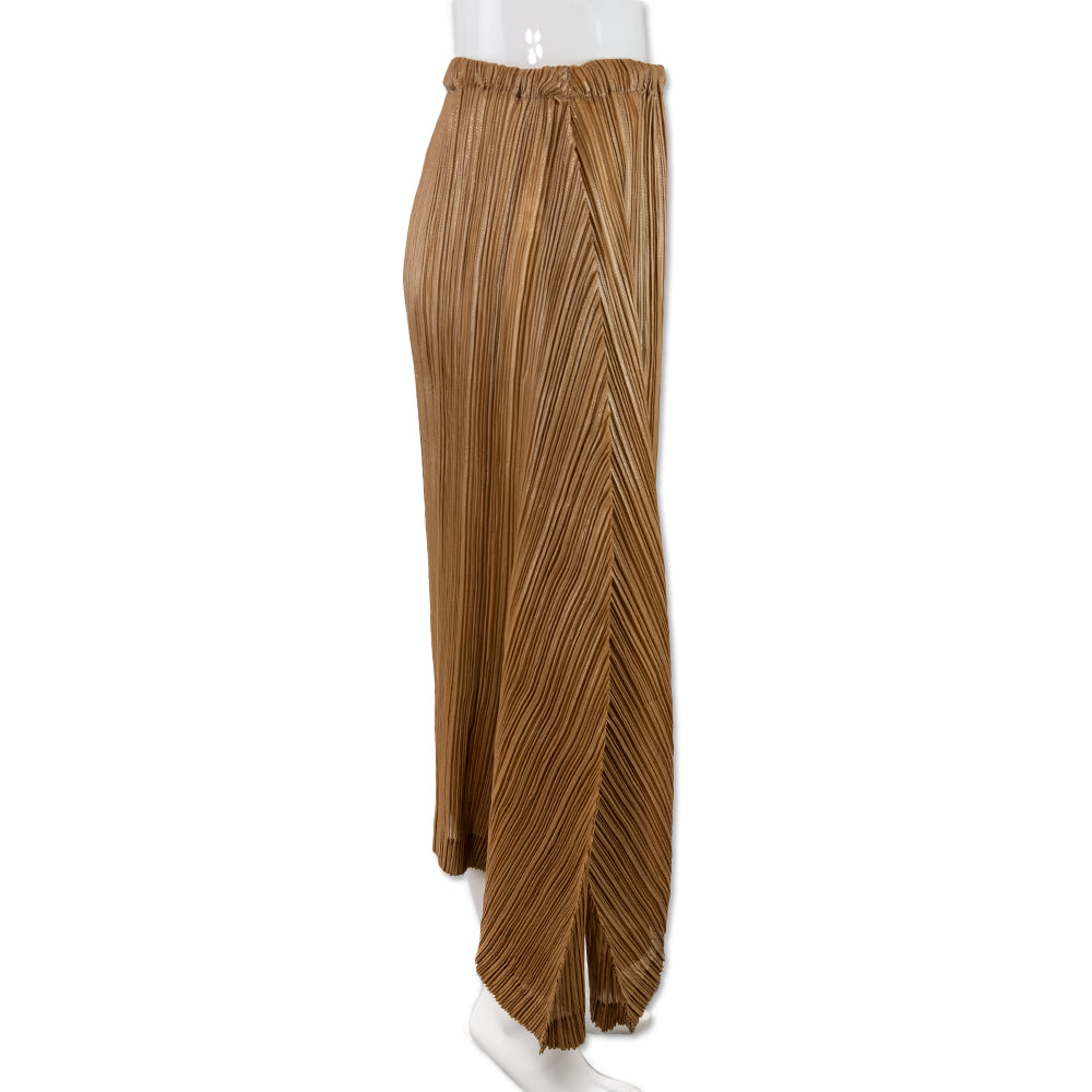 Issey Miyake Brown Angled Pleated Midi Skirt