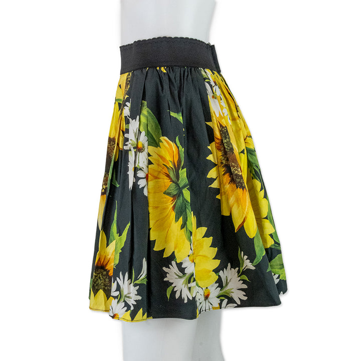 Dolce 
Gabbana Sunflower Printed Pleated Skirt with Elastic Waist Band