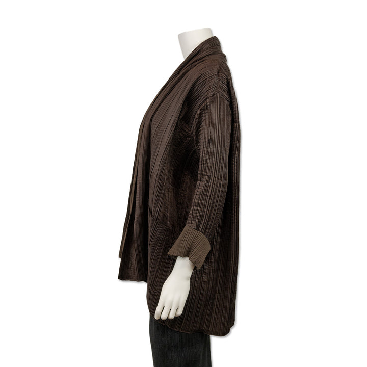 Issey Miyake Brown Pleated Open Front Jacket