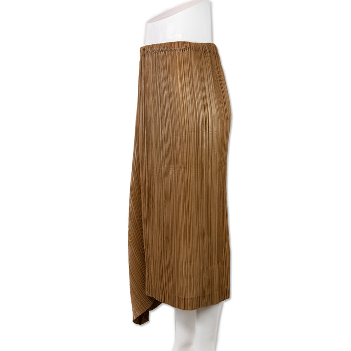 Issey Miyake Brown Angled Pleated Midi Skirt