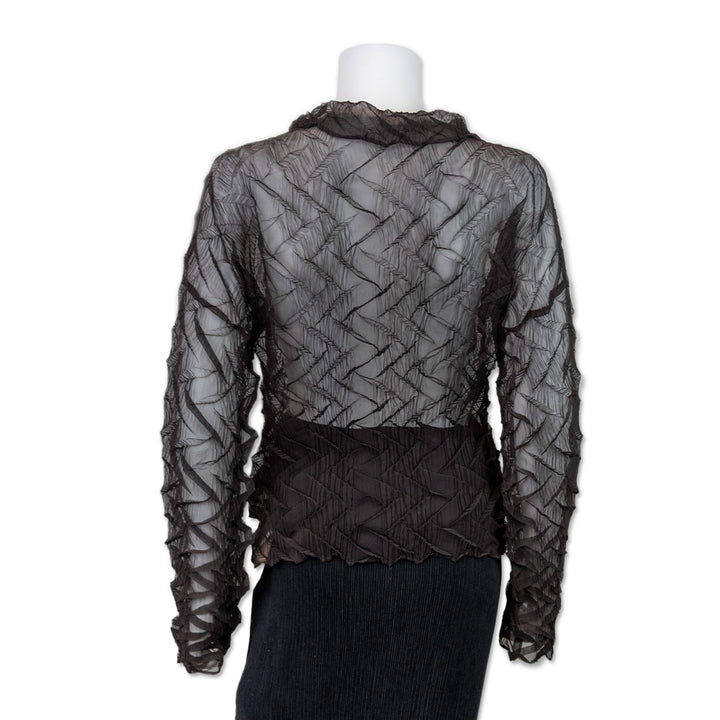 Issey Miyake Brown Zig Zag Pleated Button Down Cardigan