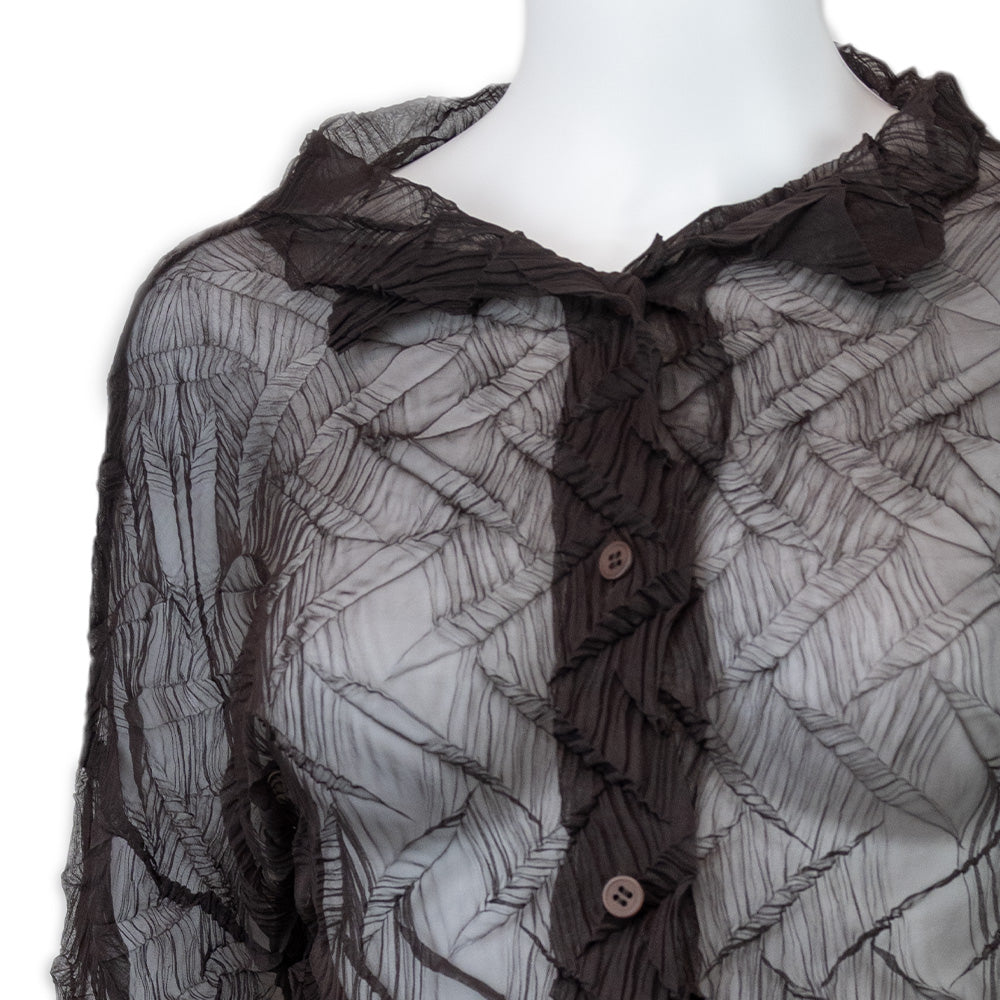 Issey Miyake Brown Zig Zag Pleated Button Down Cardigan