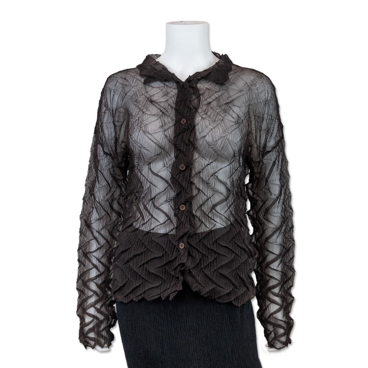 Issey Miyake Brown Zig Zag Pleated Button Down Cardigan