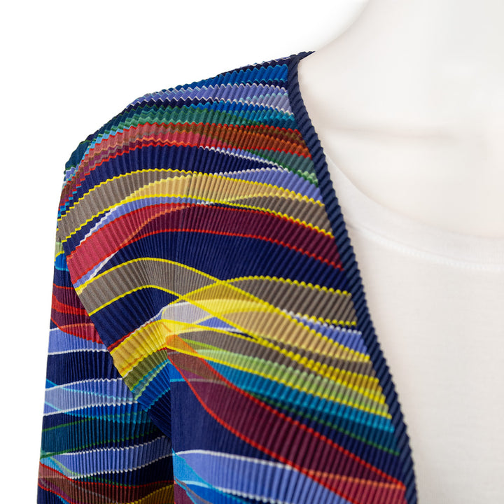 Issey Miyake Fete Multicolor Pleated Open Front Cardigan