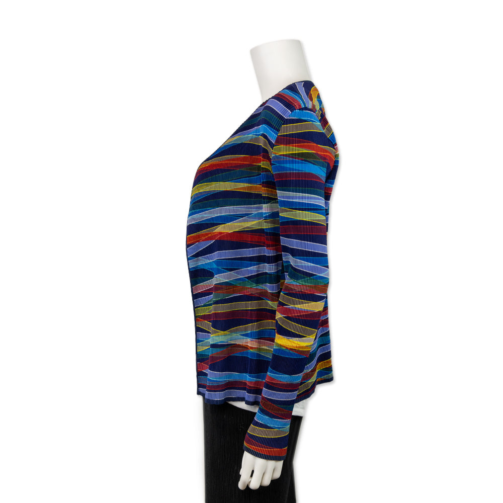 Issey Miyake Fete Multicolor Pleated Open Front Cardigan