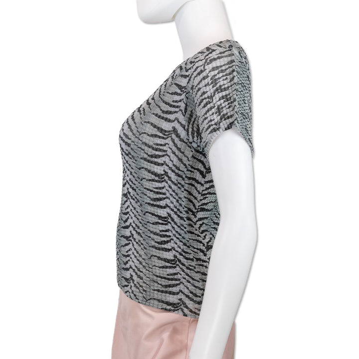 Issey Miyake Grey Zebra Print Pleated Top