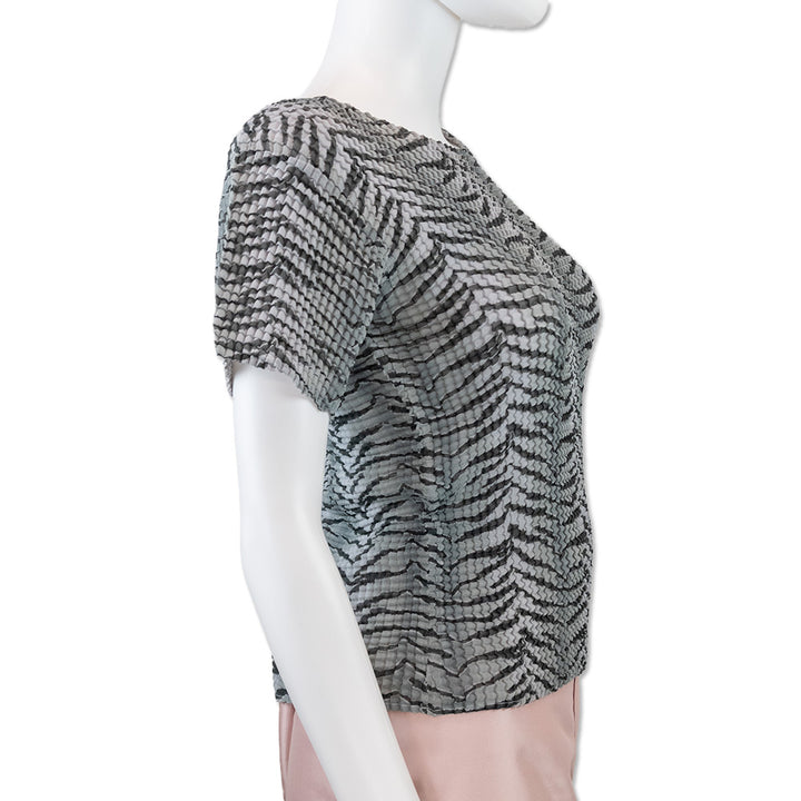 Issey Miyake Grey Zebra Print Pleated Top