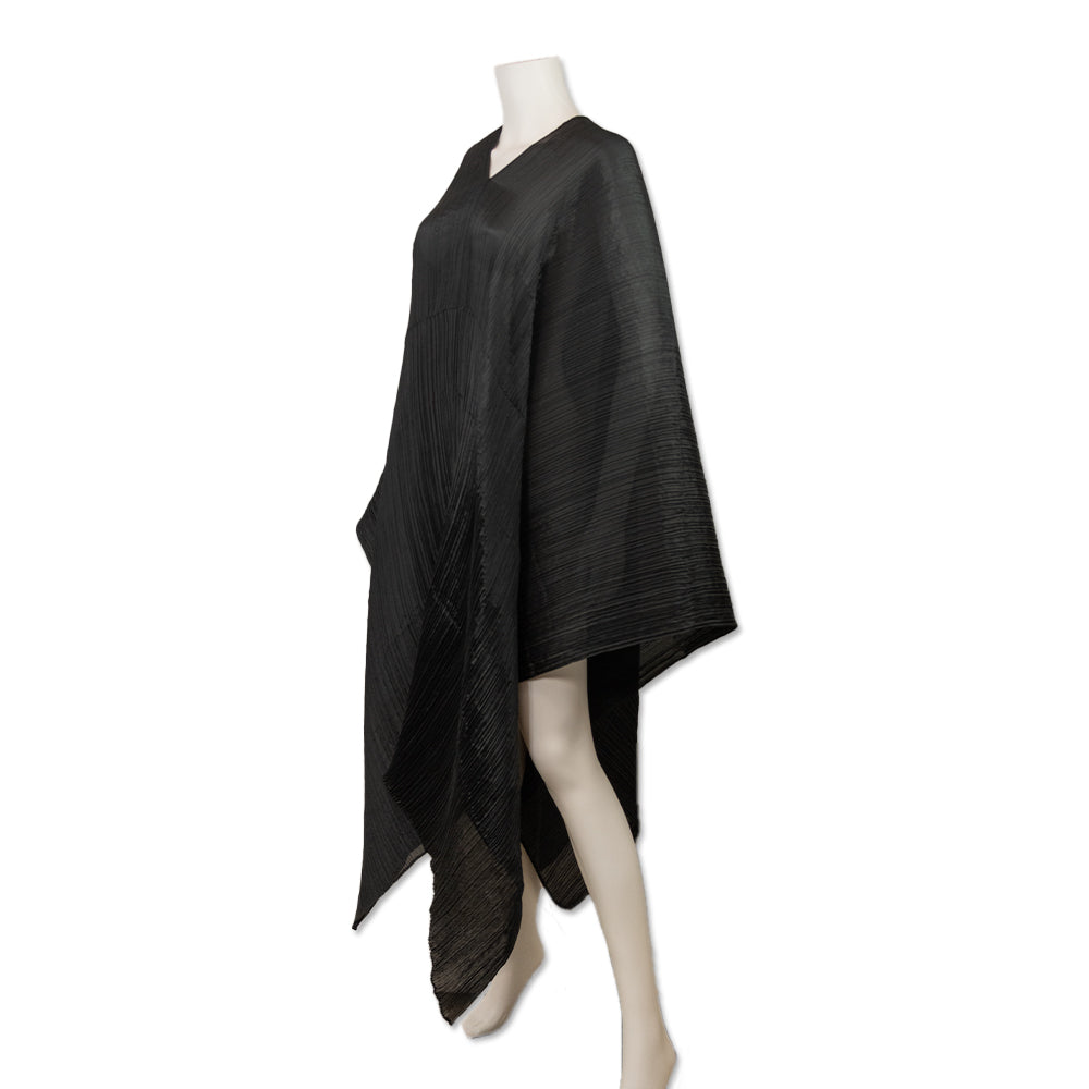 Issey Miyake Pleats Please Black Pleated Open Side Cape