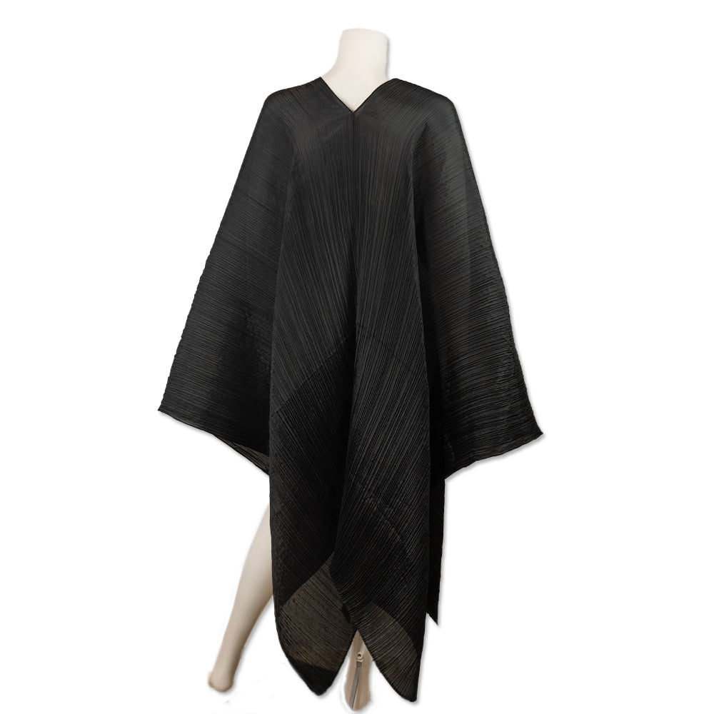 Issey Miyake Pleats Please Black Pleated Open Side Cape