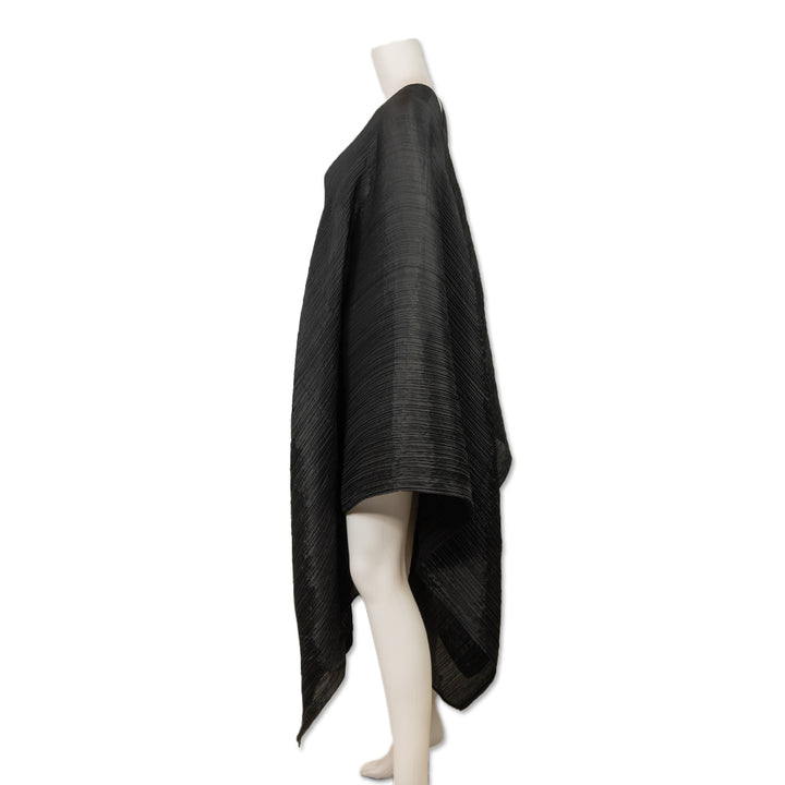 Issey Miyake Pleats Please Black Pleated Open Side Cape