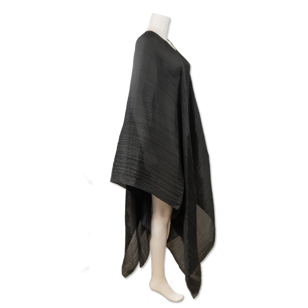 Issey Miyake Pleats Please Black Pleated Open Side Cape